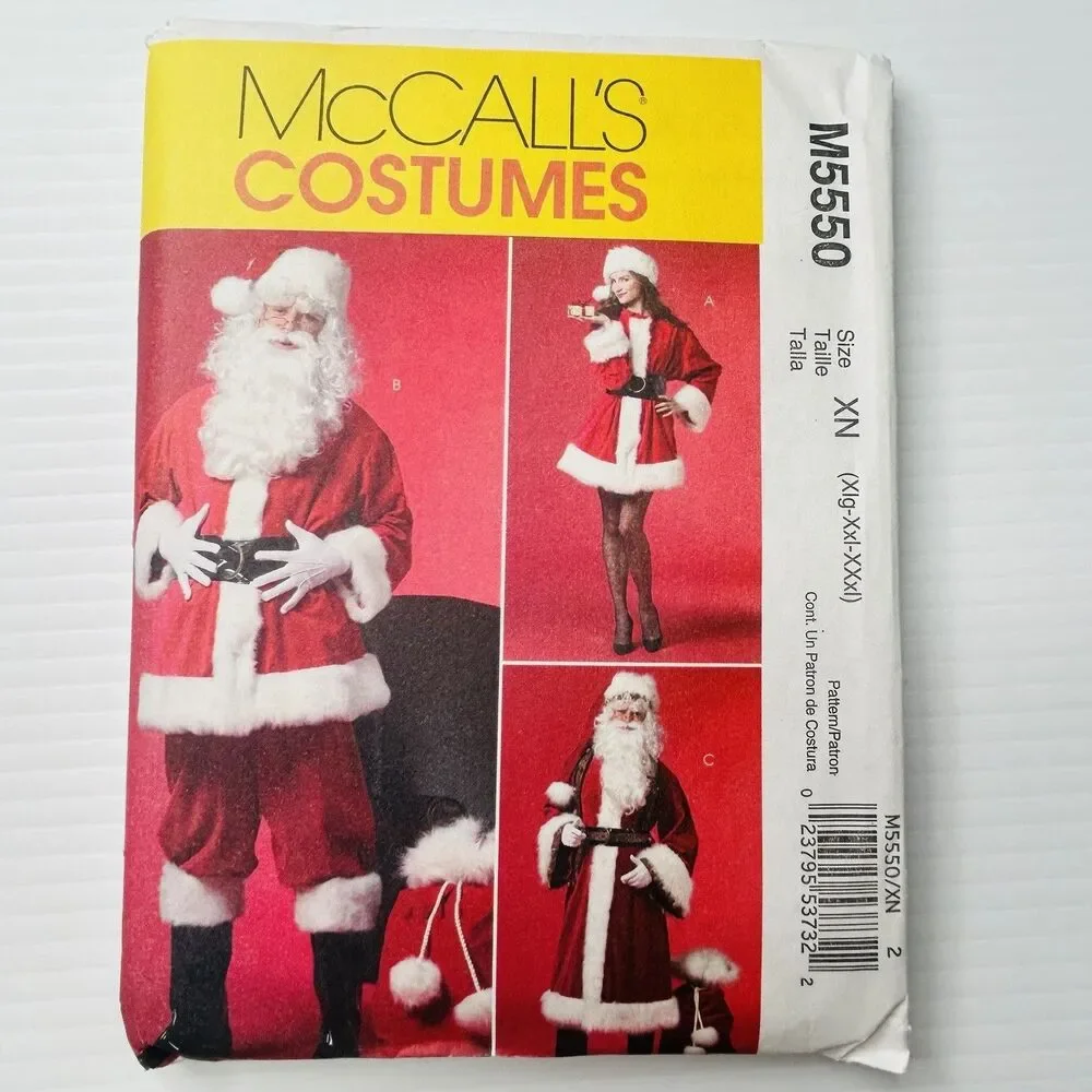 McCalls Costumes Sewing Pattern M5550 Santa Claus Sexy Mrs Claus St. Nick XL-XXL